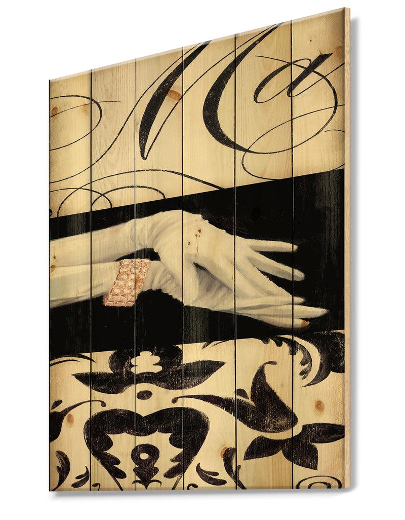 Designq Black And White Fancy Glamorous Gloves - Fashion Print On Natural Pine Wood