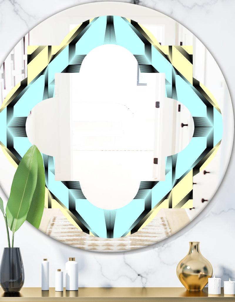 designq Black and White Fashion Ornament - Modern Round or Oval Wall Mirror - Quatrefoil