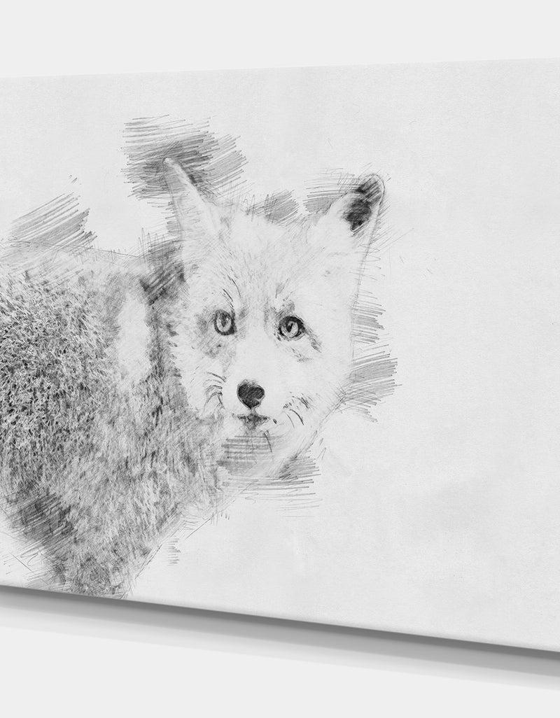 Designq Black And White Fox Sketch - Animals Painting Print On Wrapped Canvas