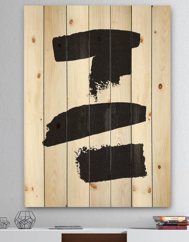 designq Black and White Geometric Company I - Mid-Century Modern Print on Natural Pine Wood