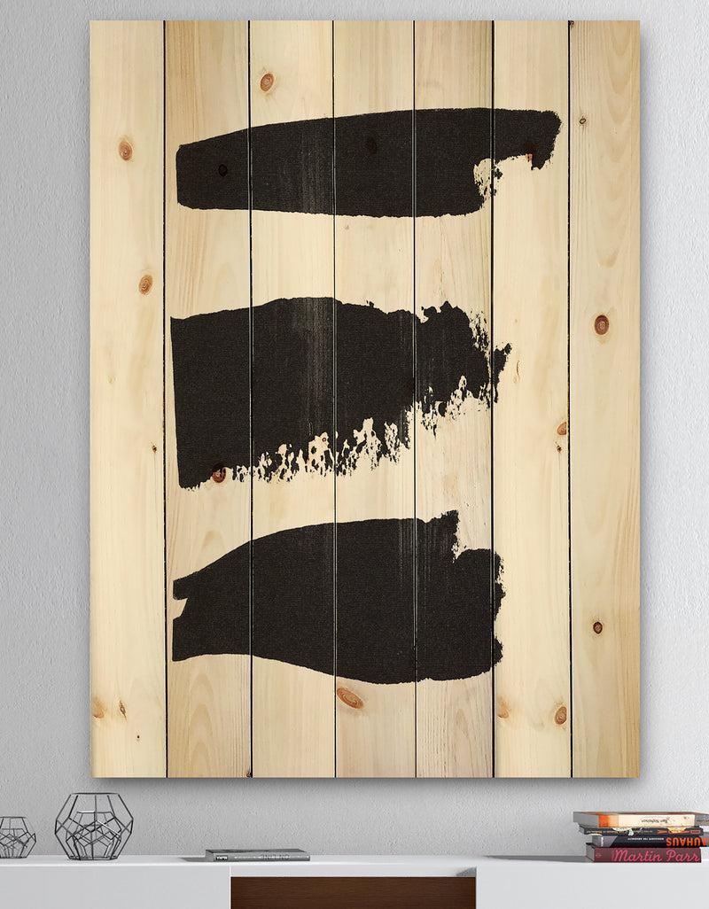 designq Black and White Geometric Company II - Mid-Century Modern Print on Natural Pine Wood