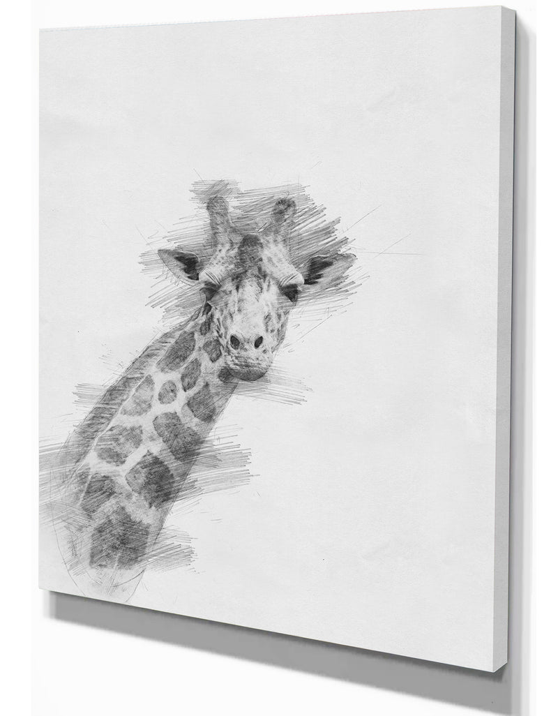 Designq Black And White Giraffe Sketch - Animals Painting Print On Wrapped Canvas