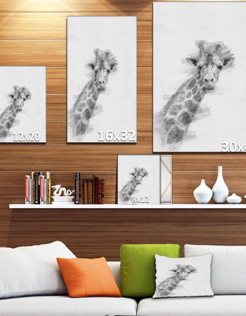 Designq Black And White Giraffe Sketch - Animals Painting Print On Wrapped Canvas