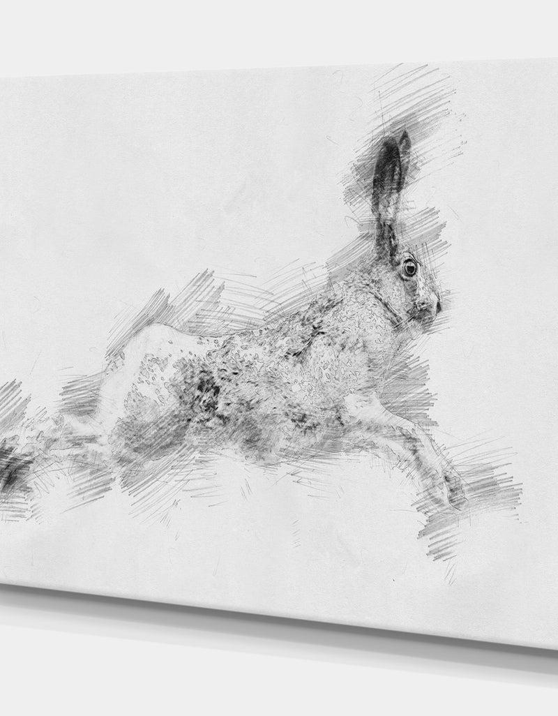 Designq Black And White Hare Sketch - Animals Painting Print On Wrapped Canvas