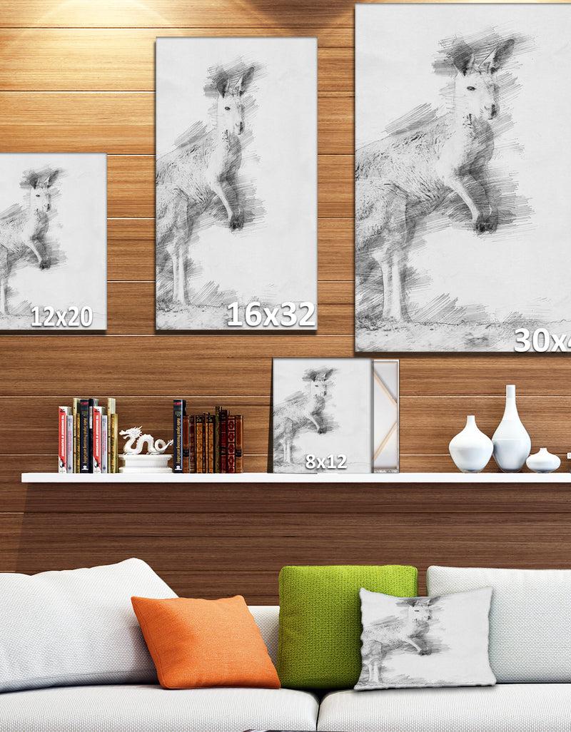 Designq Black And White Kangaroo Sketch - Animals Painting Print On Wrapped Canvas