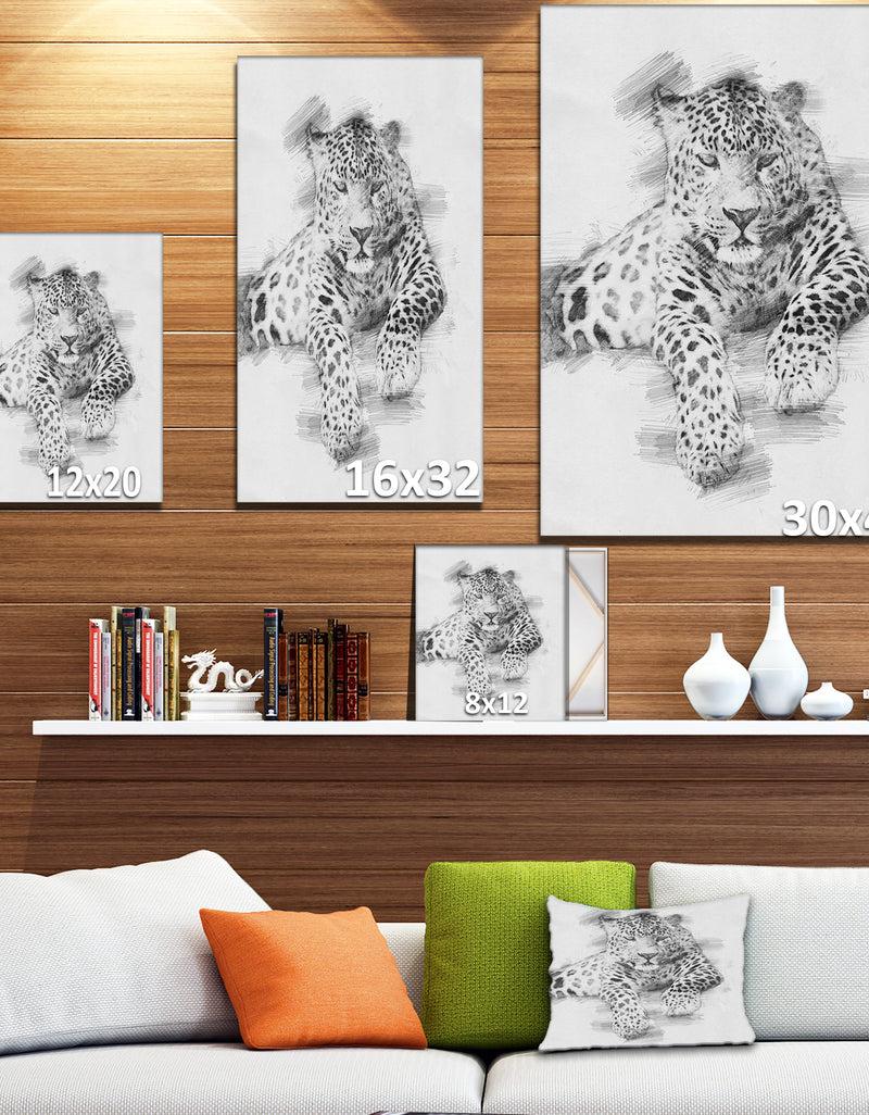 Designq Black And White Leopard Pencil Sketch - Animals Painting Print On Wrapped Canvas