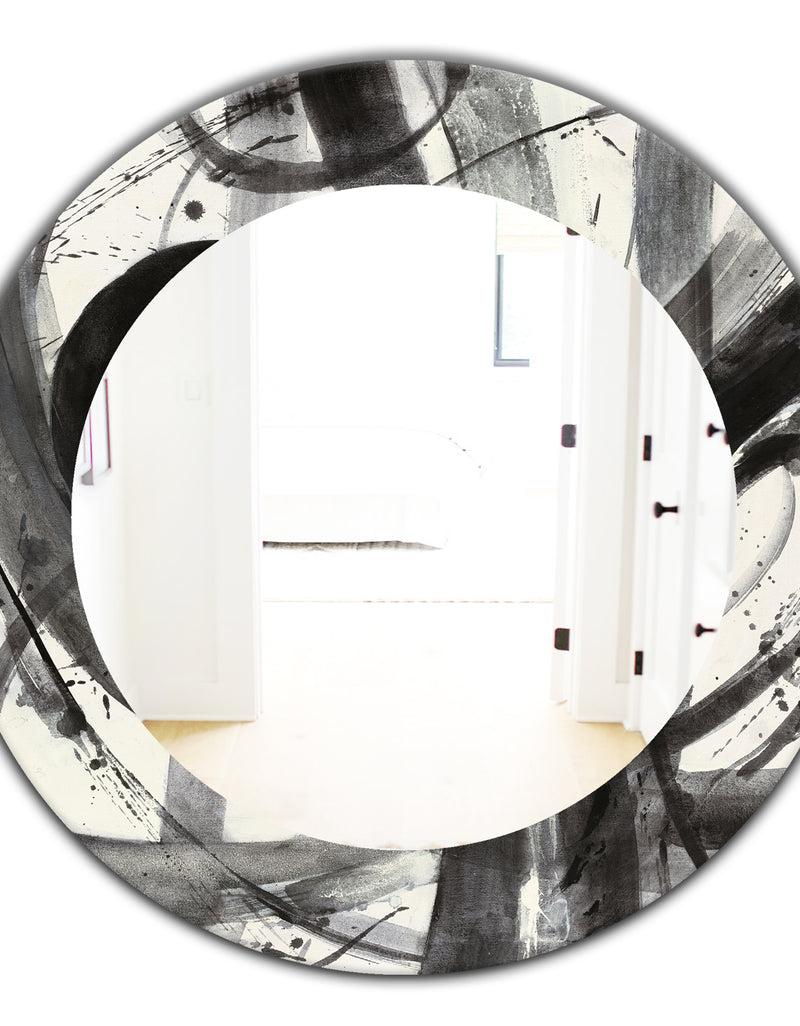 Designq Black And White Minimalistic Painting - Modern Mirror - Oval Or Round Wall Mirror