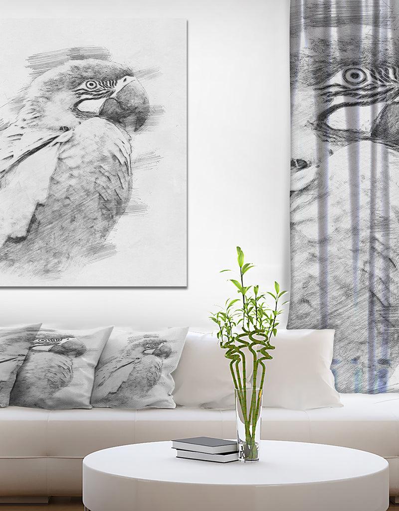 designq Black and White Parrot Pencil Sketch - Animals Painting Print on Wrapped Canvas