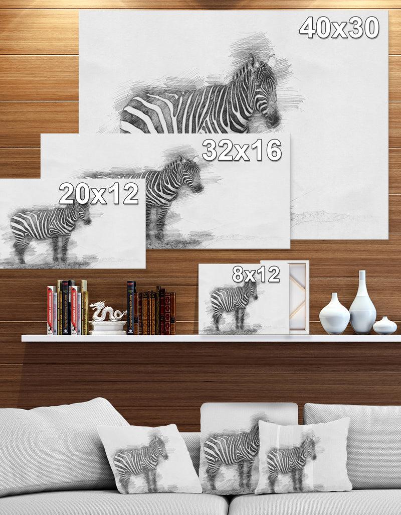 Designq Black And White Zebra Sketch - Animals Painting Print On Wrapped Canvas