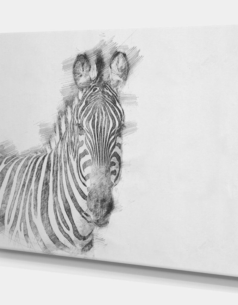 Designq Black And White Zebra Spencil Ketch - Animals Painting Print On Wrapped Canvas