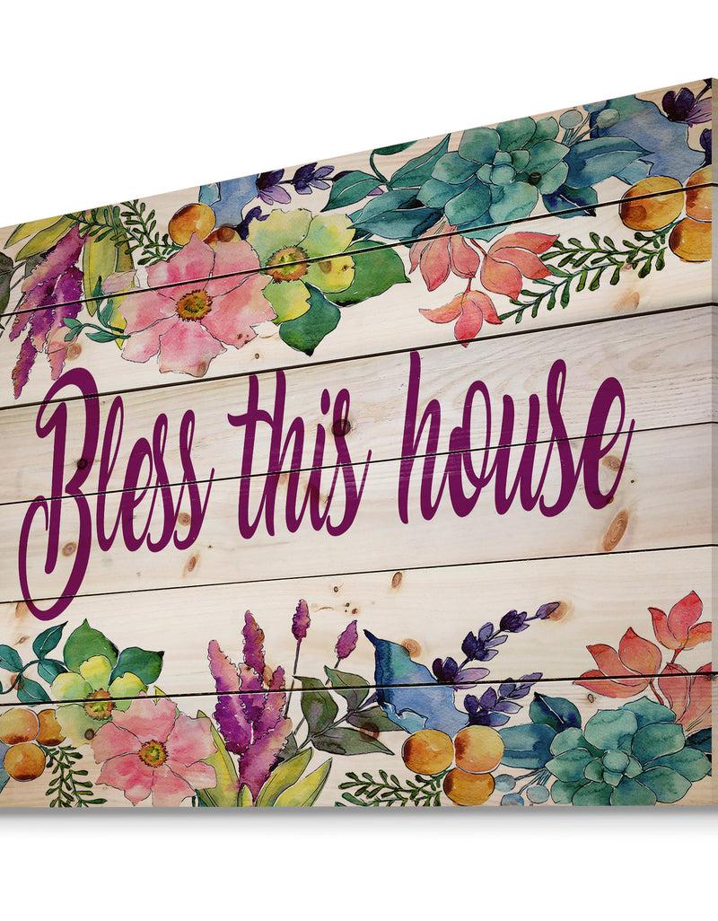 Designq Bless This Home. Floral - Textual Entrance Art On Wood Wall Art
