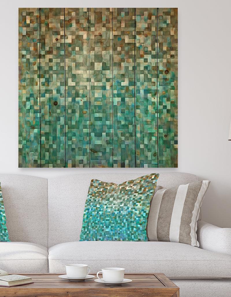 designq Blocked Abstract - Nautical & Coastal Print on Natural Pine Wood