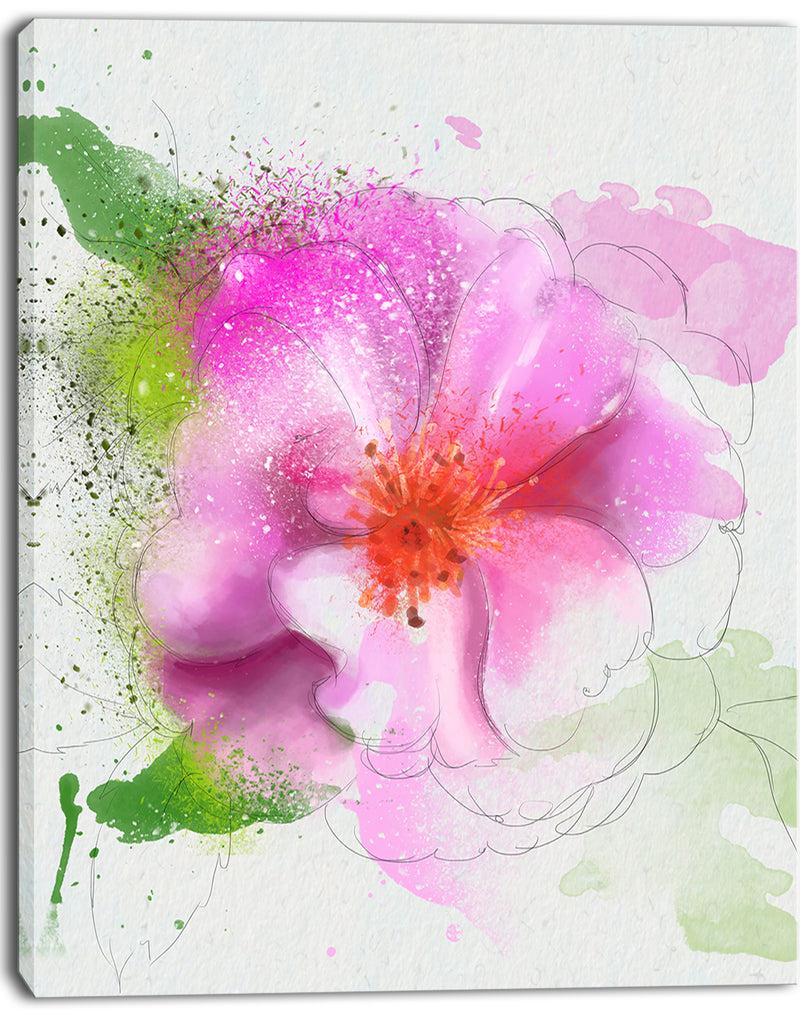 Designq Blooming Pink Flower Watercolor - Flowers Canvas Wall Artwork