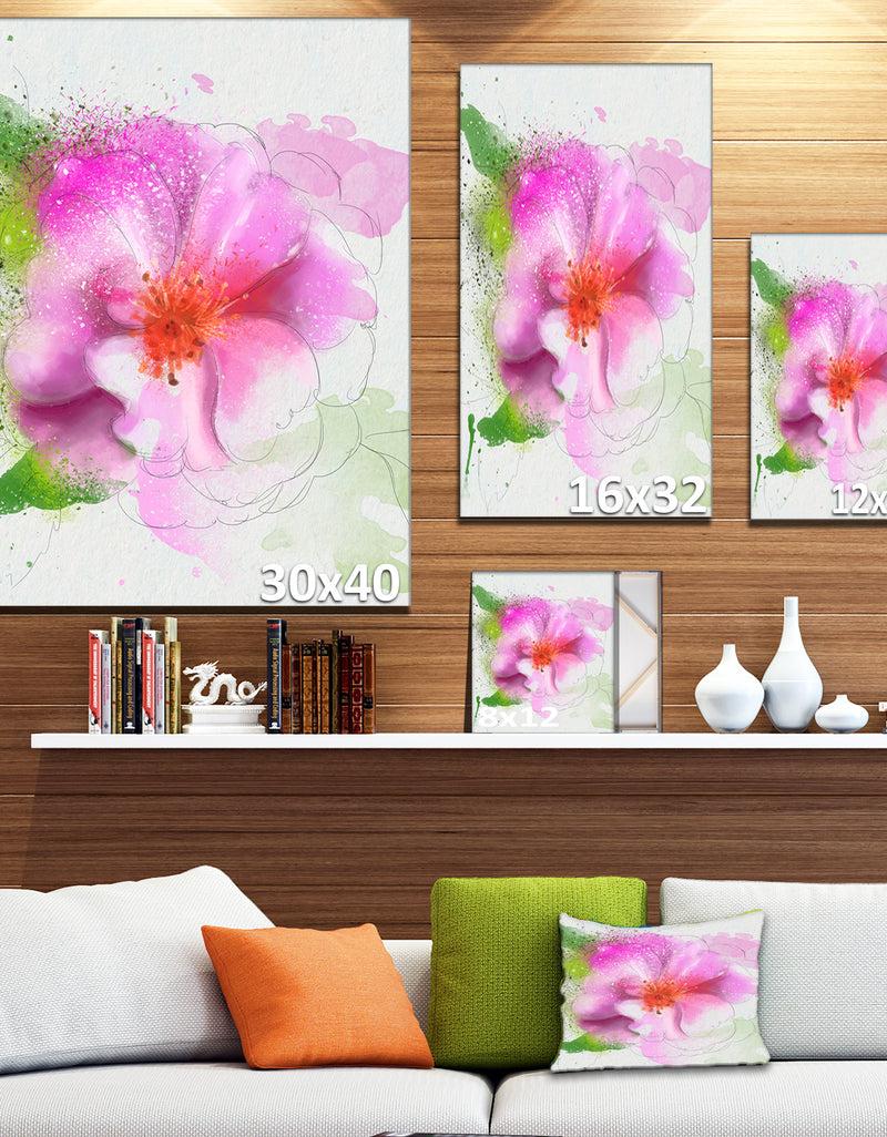 Designq Blooming Pink Flower Watercolor - Flowers Canvas Wall Artwork