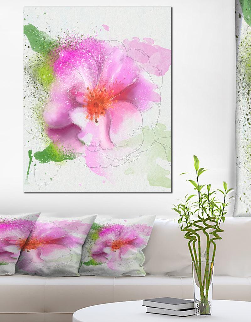 designq Blooming Pink Flower Watercolor - Flowers Canvas Wall Artwork