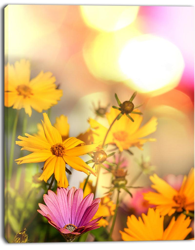 Designq Blooming Yellow And Pink Flowers - Floral Artwork On Canvas
