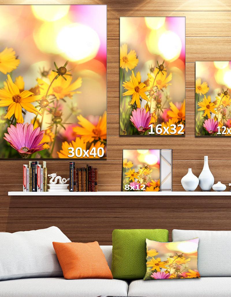 Designq Blooming Yellow And Pink Flowers - Floral Artwork On Canvas