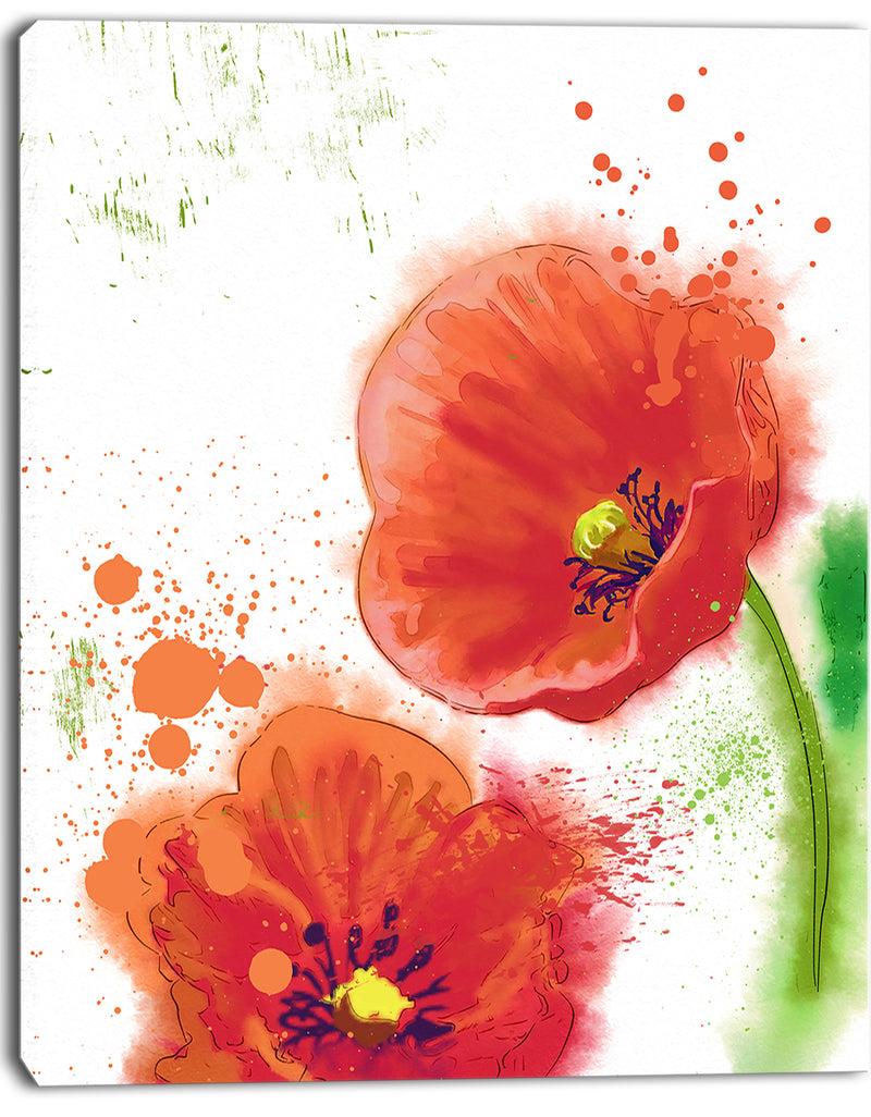 Designq Bloomy Red Tulips Watercolor - Flowers Canvas Wall Artwork