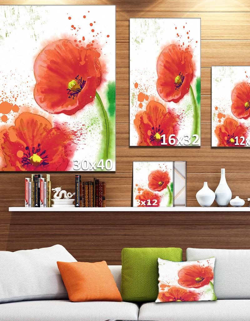 Designq Bloomy Red Tulips Watercolor - Flowers Canvas Wall Artwork