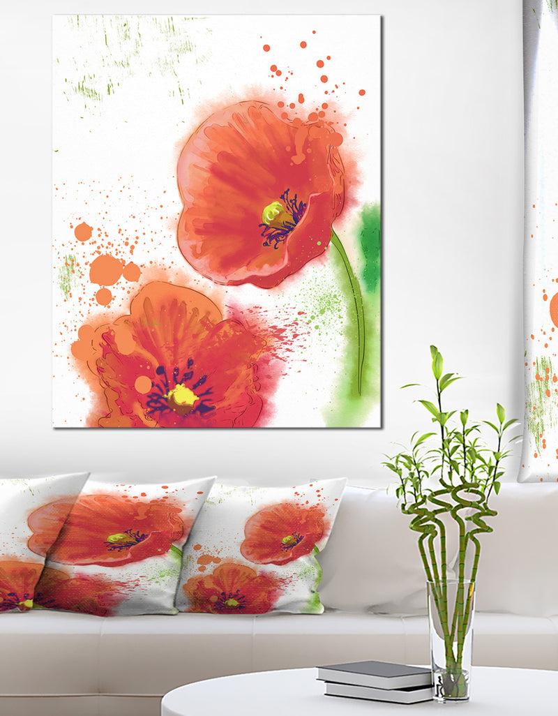 designq Bloomy Red Tulips Watercolor - Flowers Canvas Wall Artwork