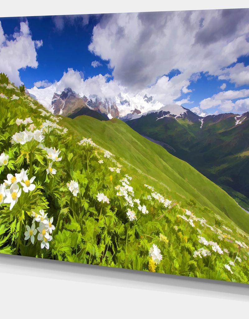 Designq Blossom Flowers In Mountains - Landscape Artwork Canvas