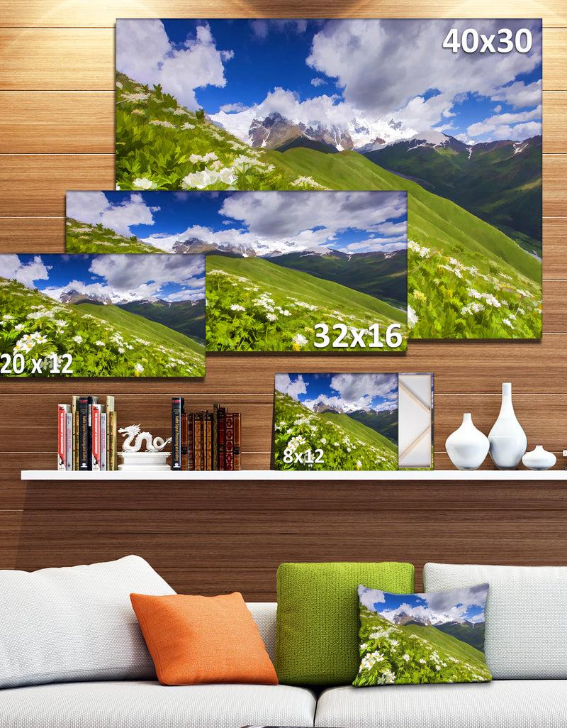 Designq Blossom Flowers In Mountains - Landscape Artwork Canvas