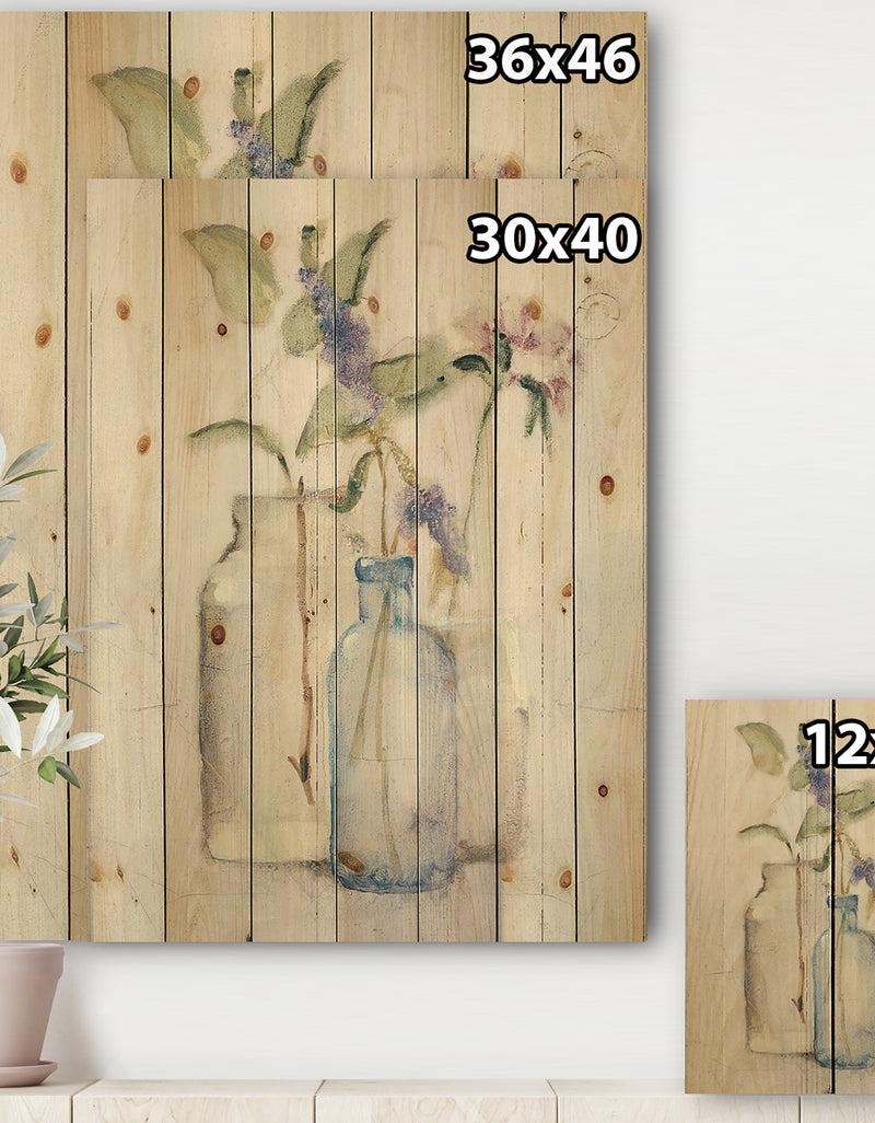 Designq Blossoms On Birch Cottage Bouquet I - Farmhouse Print On Natural Pine Wood