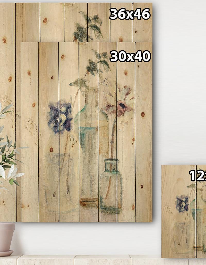 Designq Blossoms On Birch Cottage Bouquet III - Farmhouse Print On Natural Pine Wood