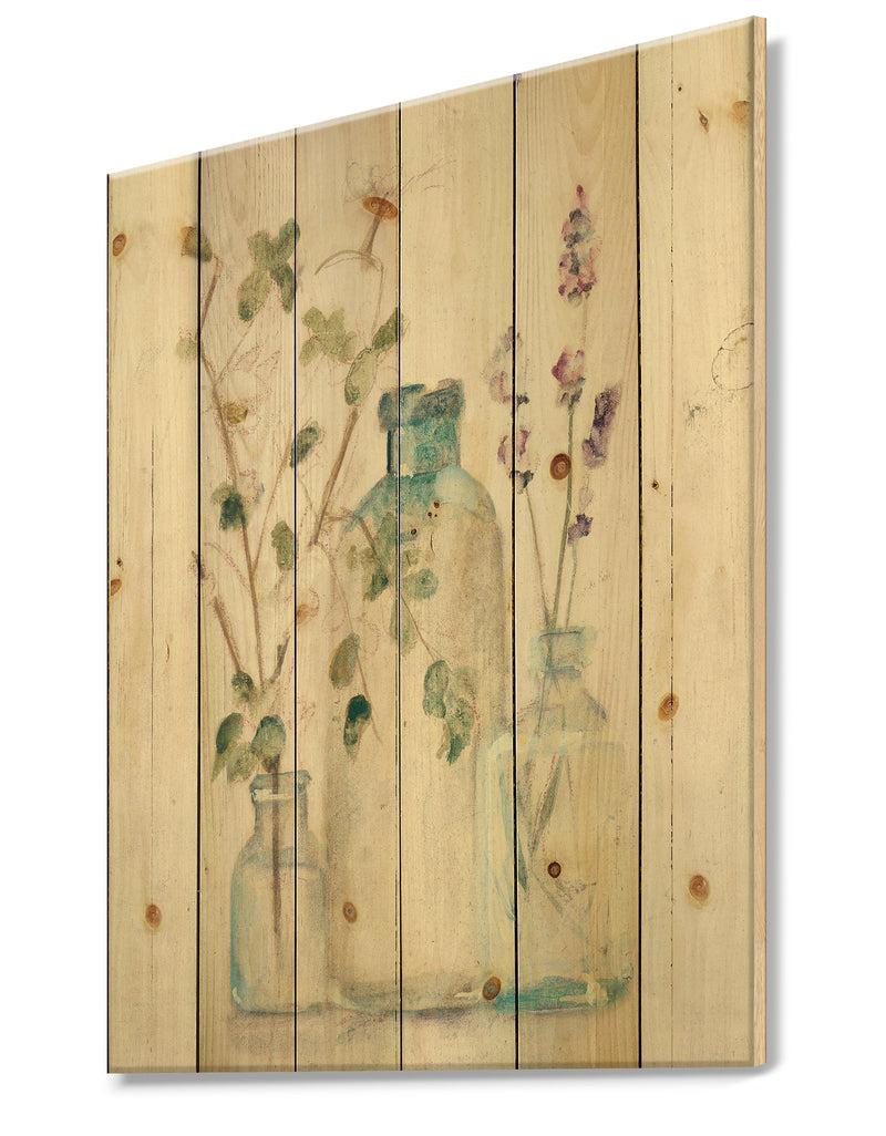 Designq Blossoms On Birch Cottage Bouquet IV - Farmhouse Print On Natural Pine Wood