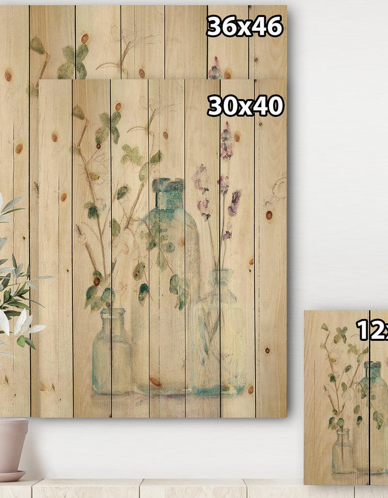 Designq Blossoms On Birch Cottage Bouquet IV - Farmhouse Print On Natural Pine Wood