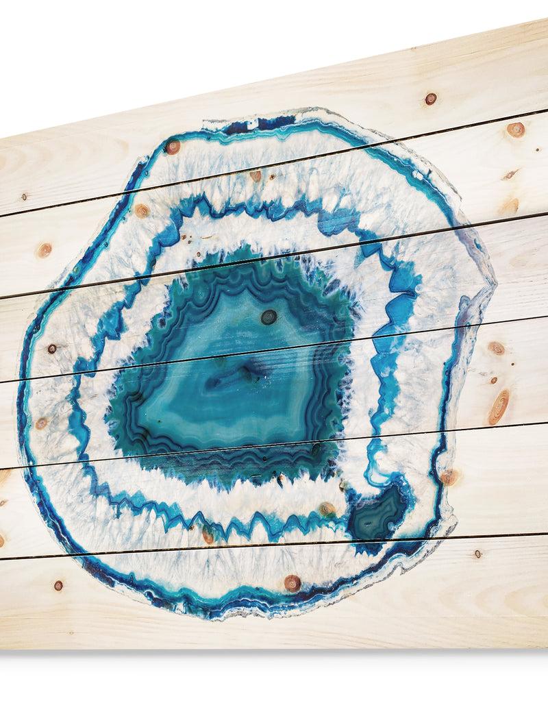 Designq Blue Agate Crystal - Abstract Print On Natural Pine Wood