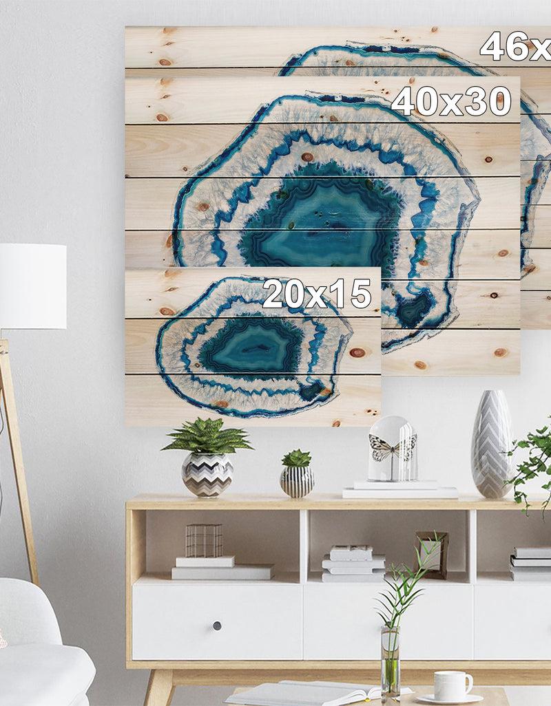 Designq Blue Agate Crystal - Abstract Print On Natural Pine Wood