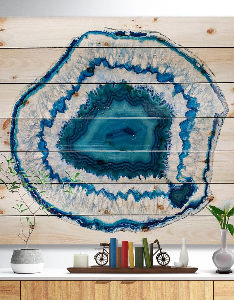 designq Blue Agate Crystal - Abstract Print on Natural Pine Wood