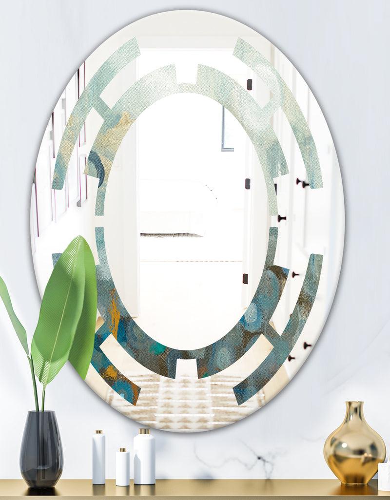 Designq Blue And Bronze Dots On Glass II - Modern Round Or Oval Wall Mirror - Space