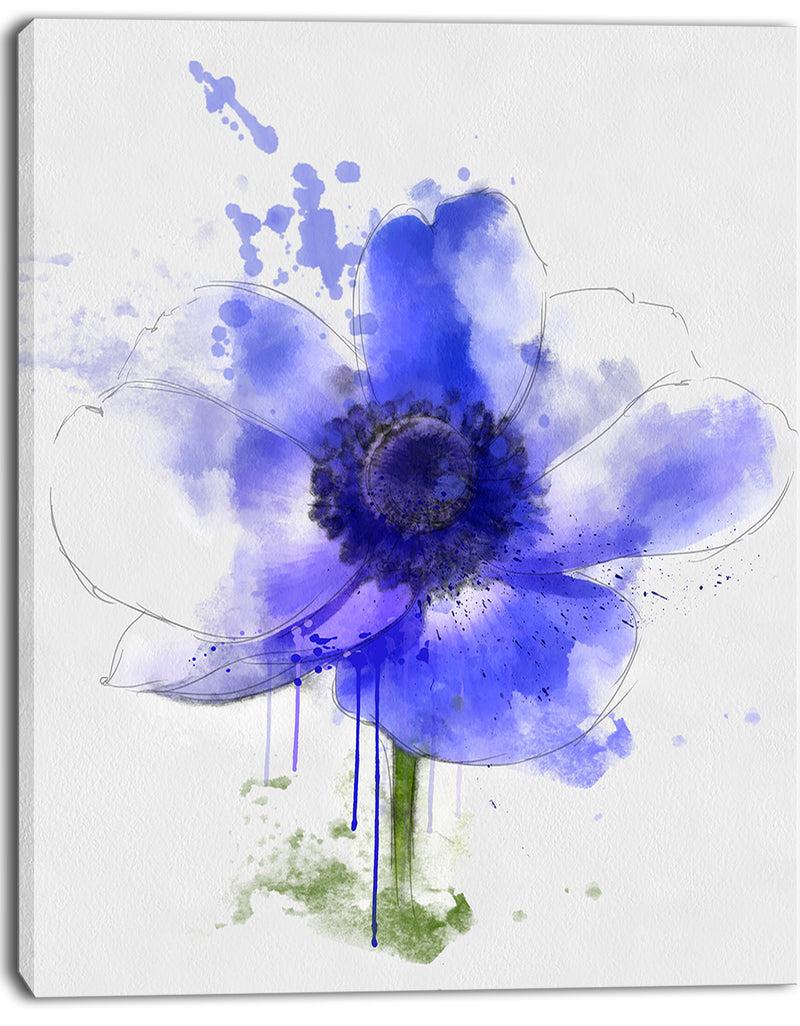 Designq Blue Anemone Sketch Watercolor - Extra Large Floral Canvas Art