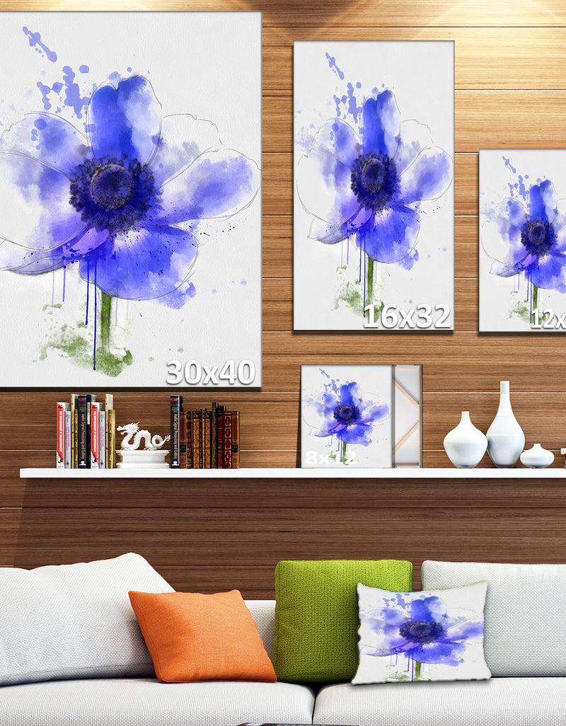 Designq Blue Anemone Sketch Watercolor - Extra Large Floral Canvas Art