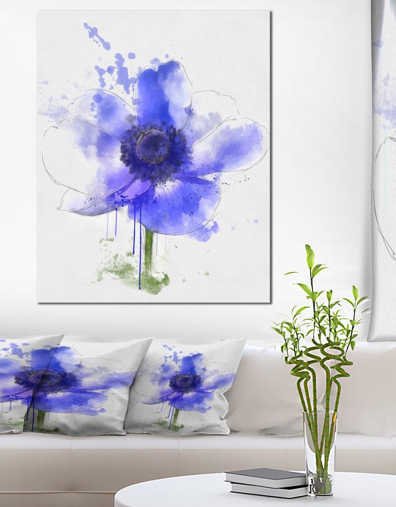 designq Blue Anemone Sketch Watercolor - Extra Large Floral Canvas Art