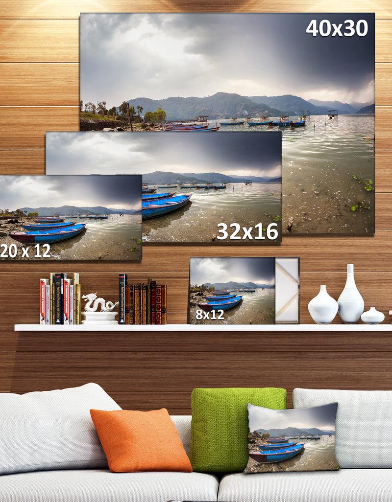 Designq Blue Boats In Pokhara Lake - Boat Canvas Wall Art