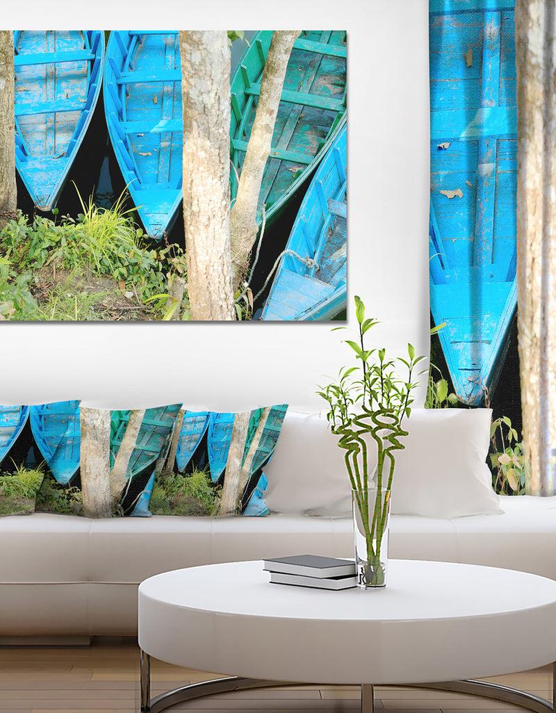 designq Blue Boats on Lake Phewa - Boat Canvas Artwork