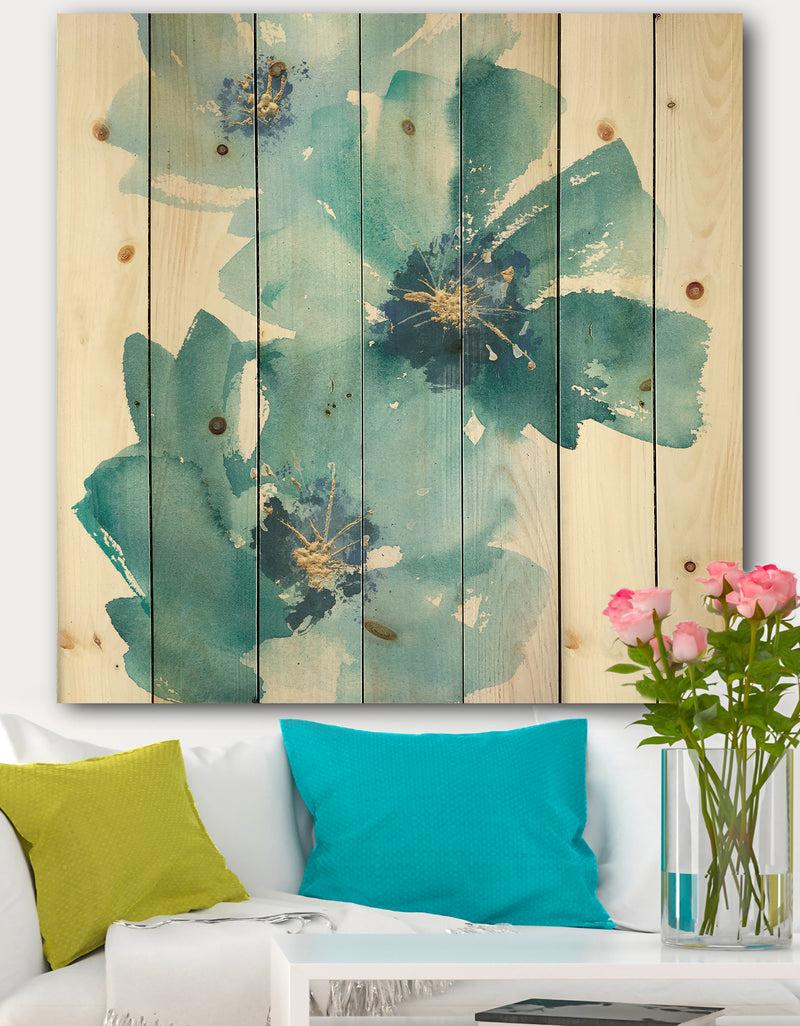 designq Blue Cosmos Indigo I - Farmhouse Print on Natural Pine Wood