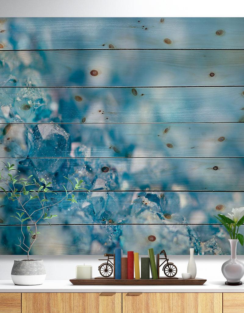 designq Blue crystals Agate -Stone Print on Natural Pine Wood