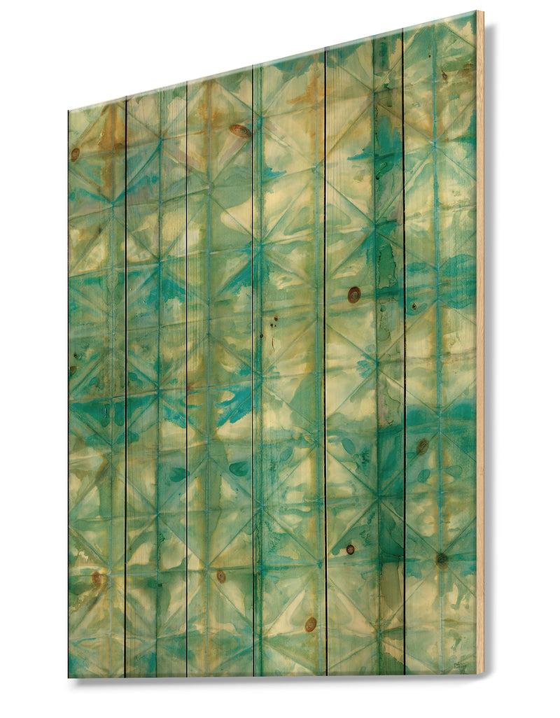 Designq Blue Diamonds Minimal Geometric I - Transitional Print On Natural Pine Wood