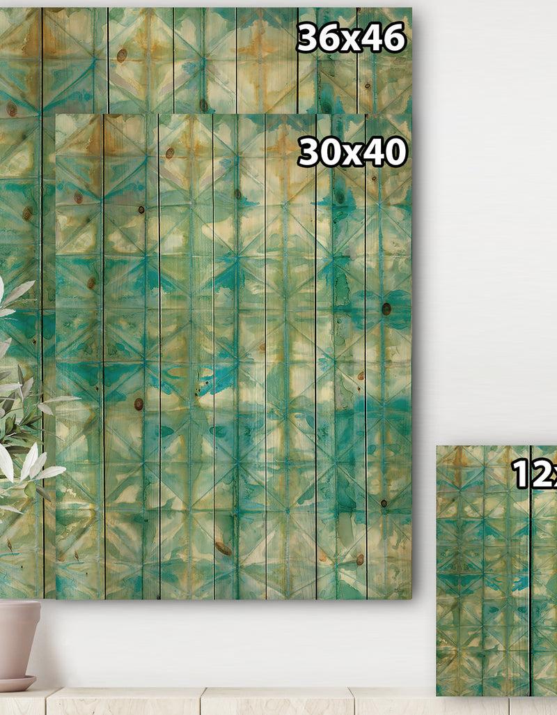 Designq Blue Diamonds Minimal Geometric I - Transitional Print On Natural Pine Wood