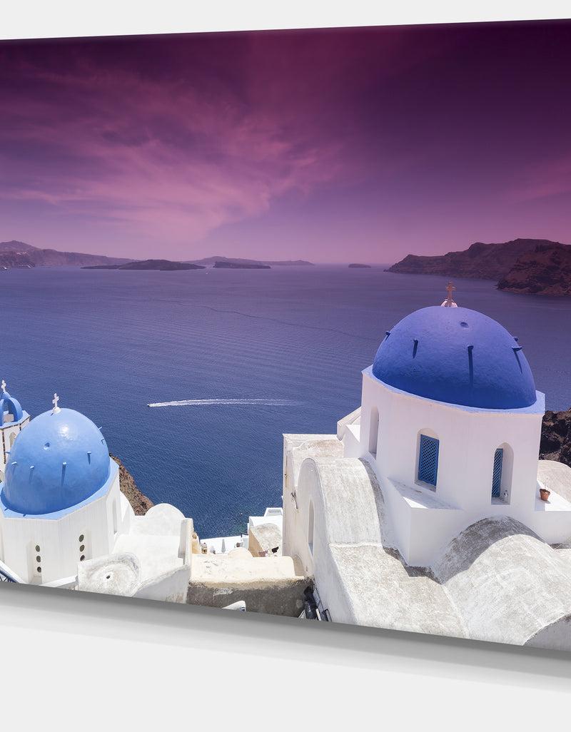 Designq Blue Domed Churches On Caldera - Landscape Print Wall Artwork