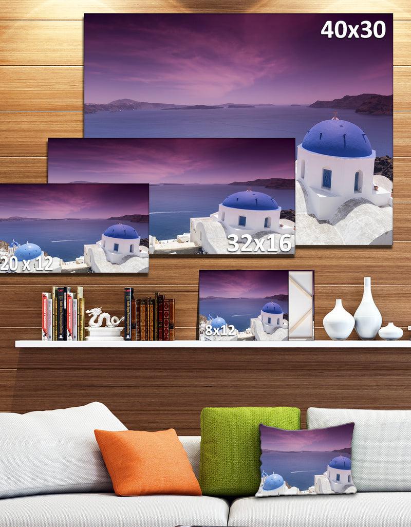 Designq Blue Domed Churches On Caldera - Landscape Print Wall Artwork