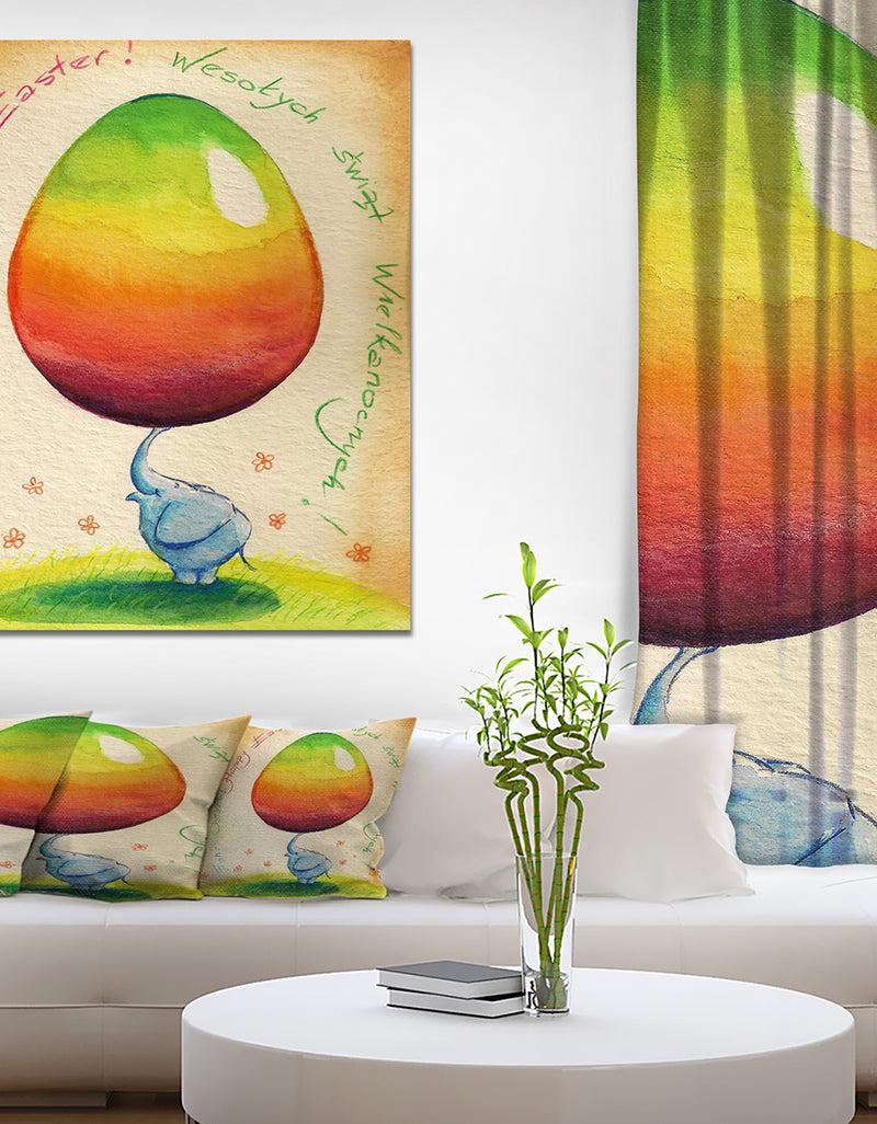 designq Blue Elephant with Easter Egg - Animals Painting Print on Wrapped Canvas