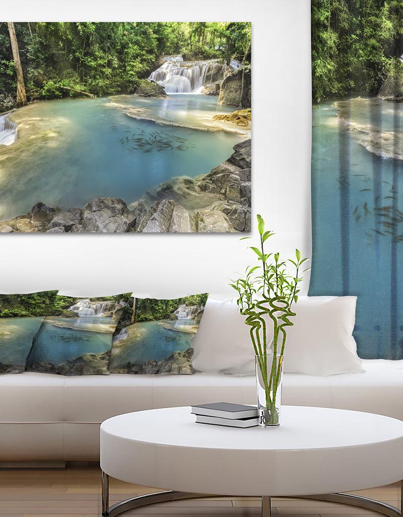designq Blue Erawan Waterfall - Landscape Photo Canvas Print