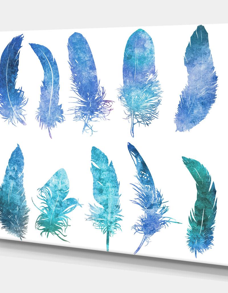 Designq Blue Feathers - Animals Painting Print On Wrapped Canvas