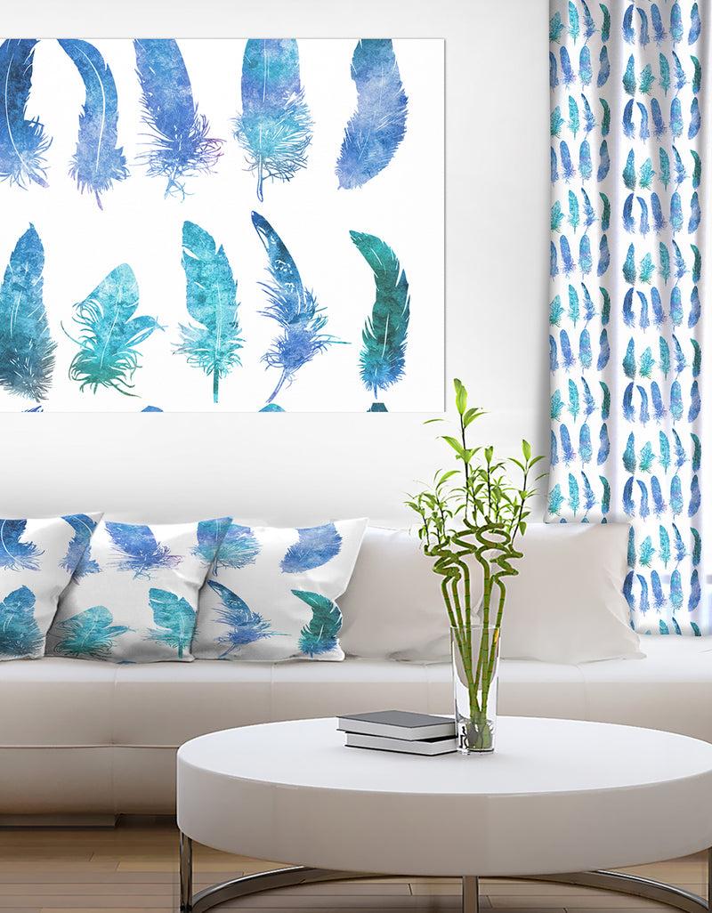designq Blue Feathers - Animals Painting Print on Wrapped Canvas