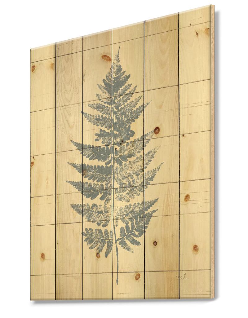 Designq Blue Fern Print On Wood I - Cabin & Lodge Print On Natural Pine Wood
